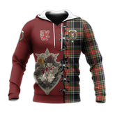 Stewart Black Tartan Hoodie - Lion Rampant And Celtic Thistle Style